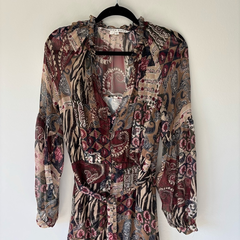 Veronica Beard Isra Multicolor Patchwork Print 100% Silk Maxi Dress Boho Western - Picture 9 of 16